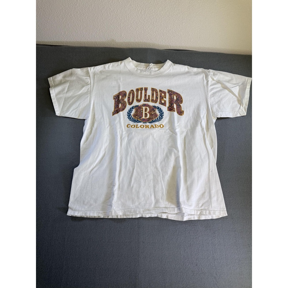 Vintage Oneita Boulder Colorado Shirt Mens XL White Paisley Graphic USA Tourist